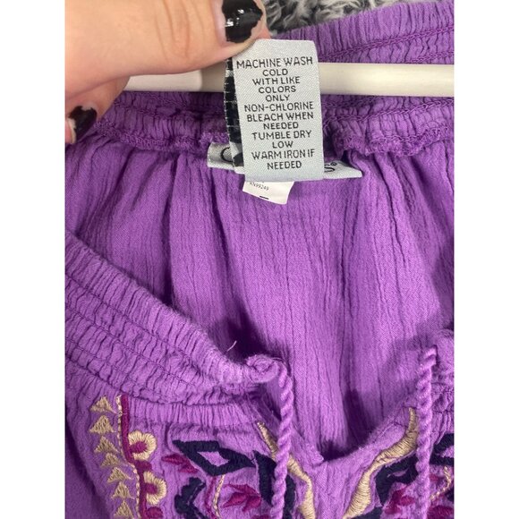 CATHERINES Crepe Embroidered Top Purple Breathable Short Sleeve Women 1X Travel - Picture 4 of 6